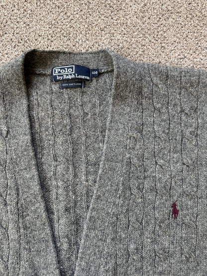 Large Ralph Lauren Grey Cable Knit Shetland Wool Cardigan