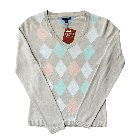 Woman's Medium Tommy Hilfiger Beige V-Neck Argyle Jumper