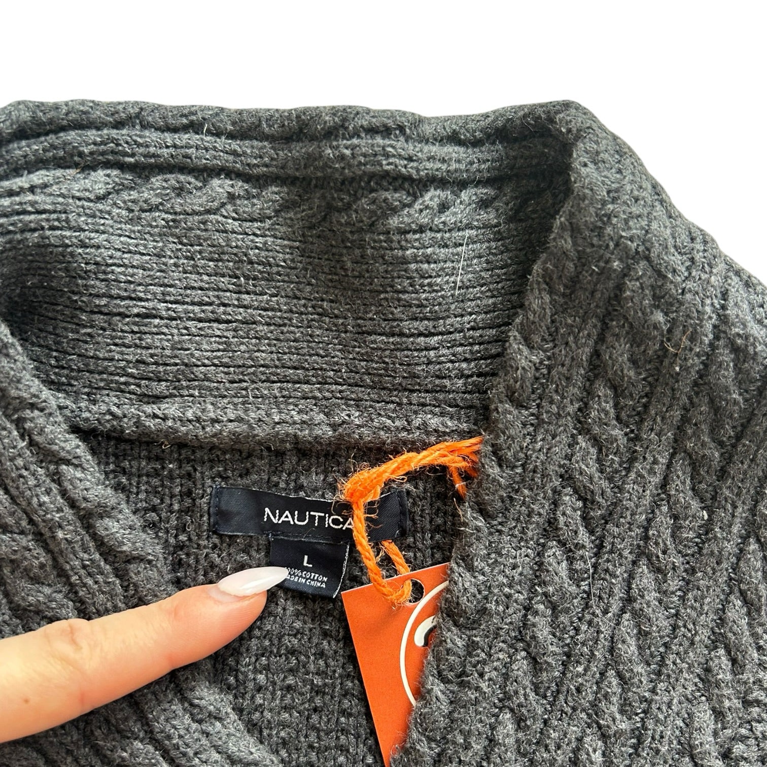 Woman's Large Nautica Grey Knitted Shawl Neck Jumper