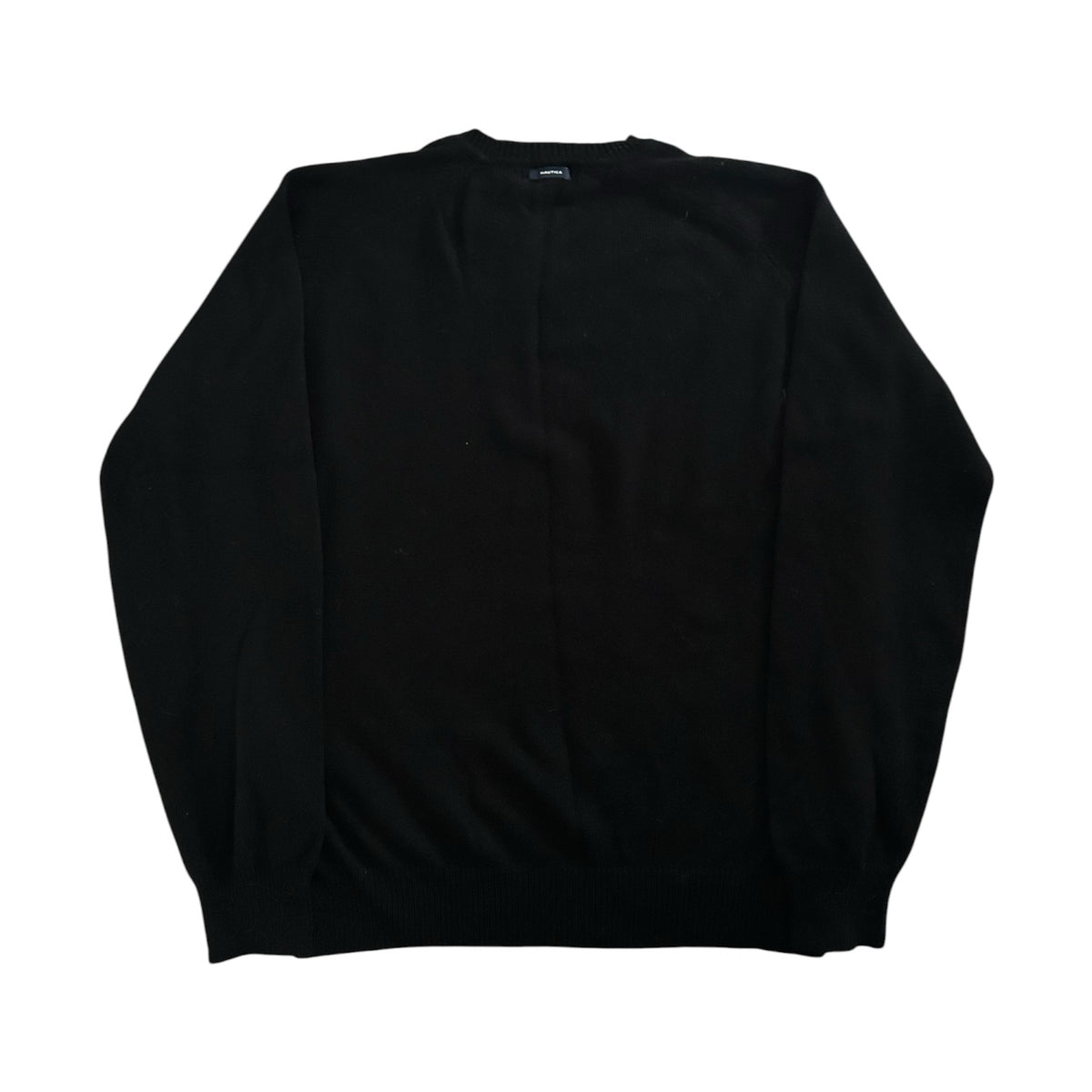 Medium Nautica Black Argyle V-Neck Wool Blend Jumper