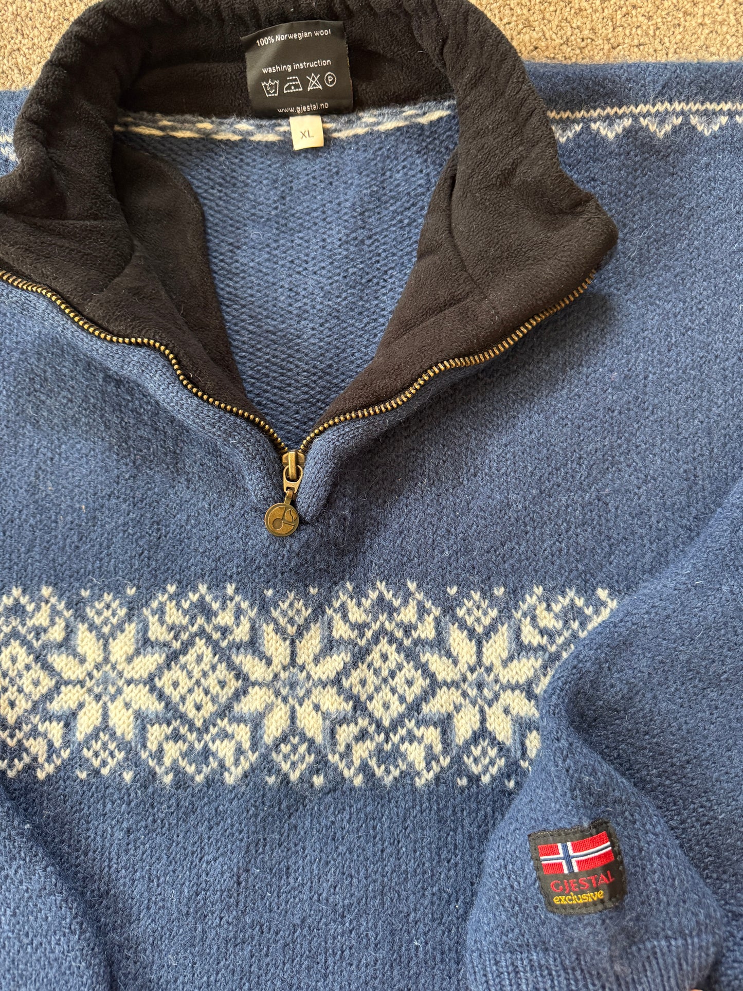 Extra large Gjestal Norwegian Wool Fair Isle 1/4 Zip Jumper