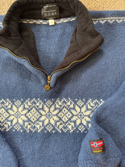 Extra large Gjestal Norwegian Wool Fair Isle 1/4 Zip Jumper