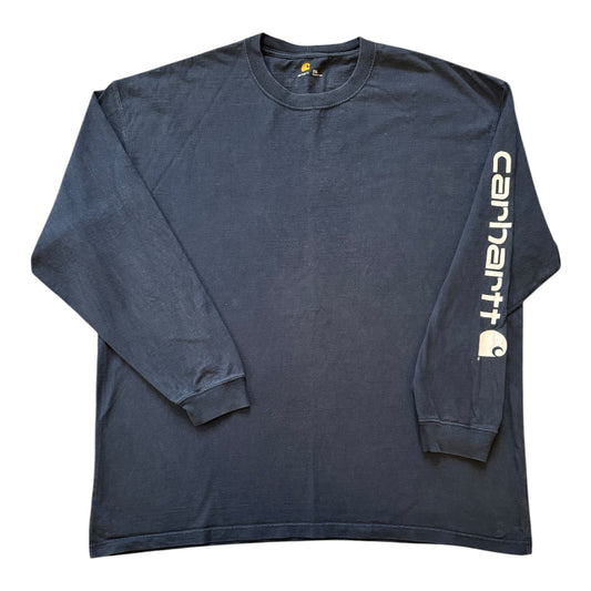 XXL Carhartt Navy Long Sleeved Spellout T-Shirt
