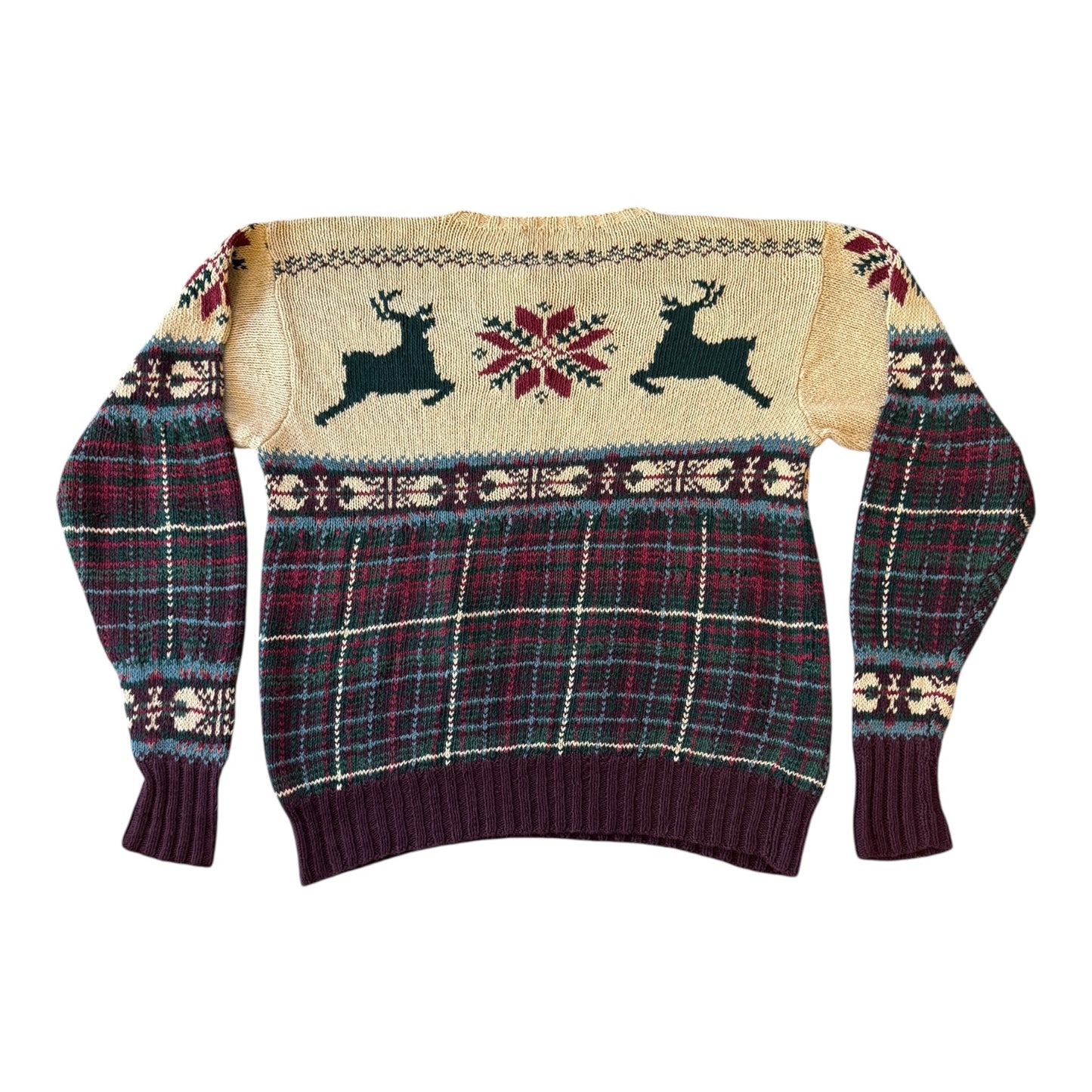 Large Ralph Lauren Beige Reindeer Linen Knitted Jumper