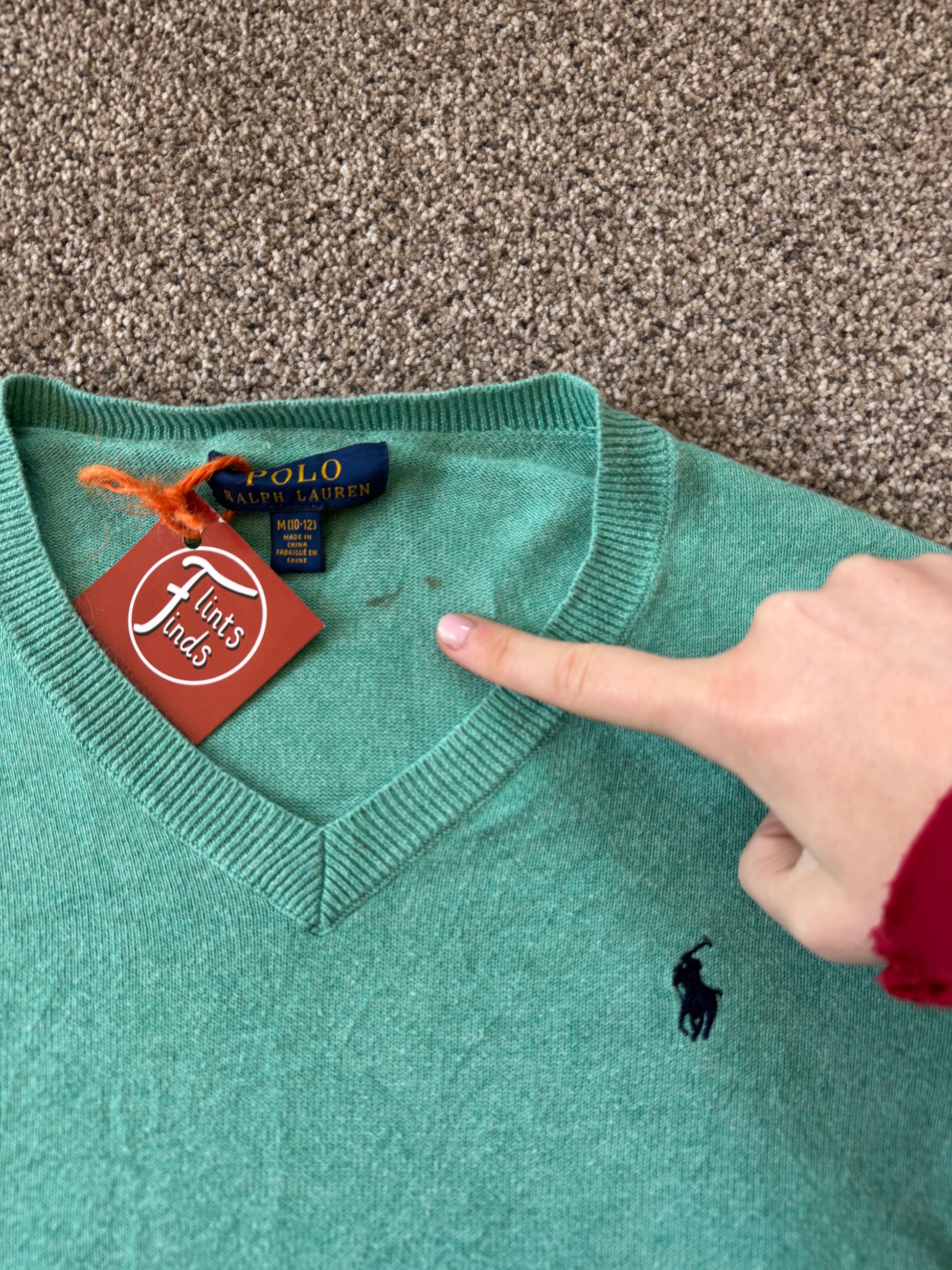 Aged 10-12 Ralph Lauren Green V-Neck Jumper