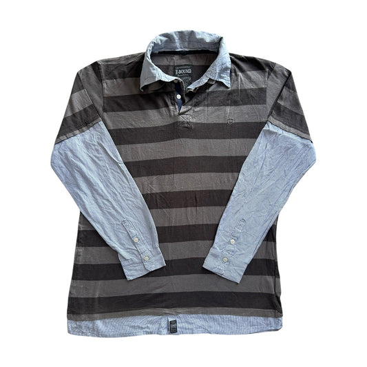Extra large E-bound Brown Striped Body and White/Blue Striped Built in Sleeves Rugby Shirt