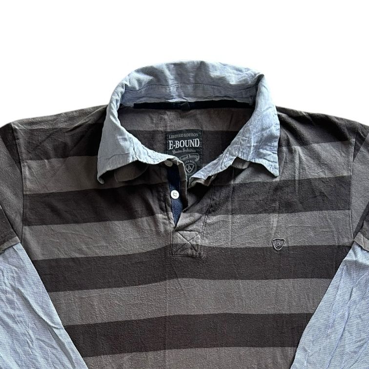 Extra large E-bound Brown Striped Body and White/Blue Striped Built in Sleeves Rugby Shirt