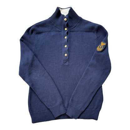Woman's Large Ralph Lauren Navy Knitted 1/4 Button Jumper with Military Patch