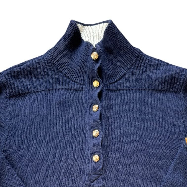 Woman's Large Ralph Lauren Navy Knitted 1/4 Button Jumper with Military Patch