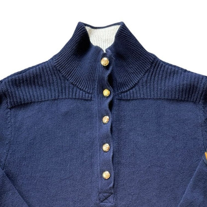 Woman's Large Ralph Lauren Navy Knitted 1/4 Button Jumper with Military Patch