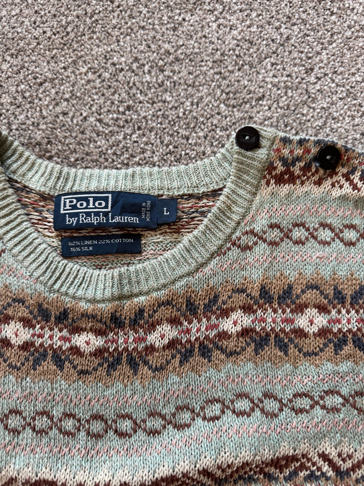 Woman's Large Ralph Lauren Green Fair Isle Knitted Jumper