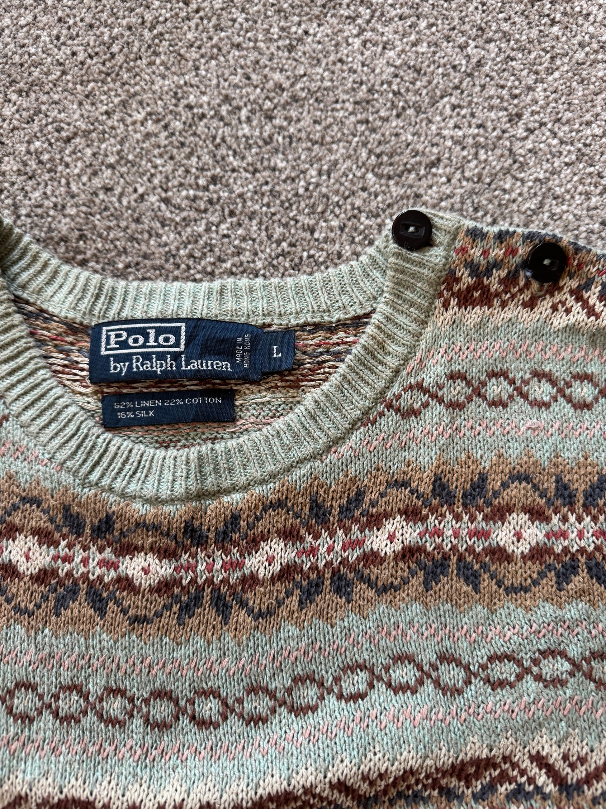 Woman's Large Ralph Lauren Green Fair Isle Knitted Jumper
