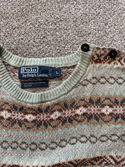 Woman's Large Ralph Lauren Green Fair Isle Knitted Jumper