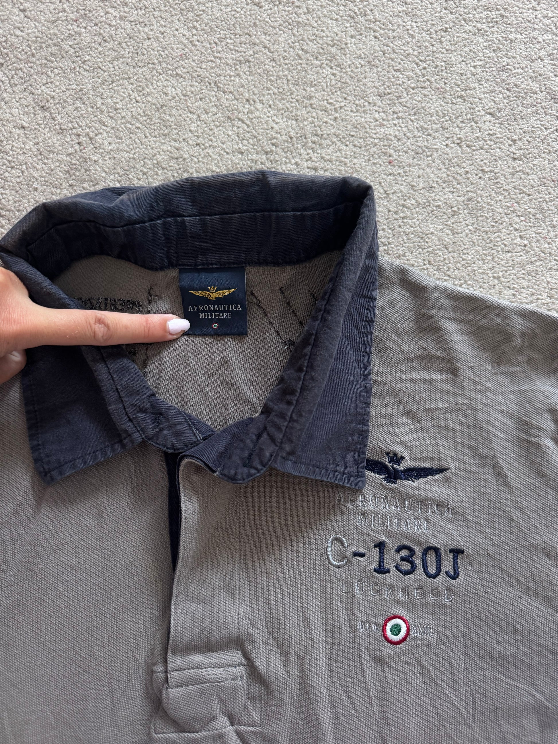 Extra large Aeronautica Militare Khaki Grey Polo Shirt