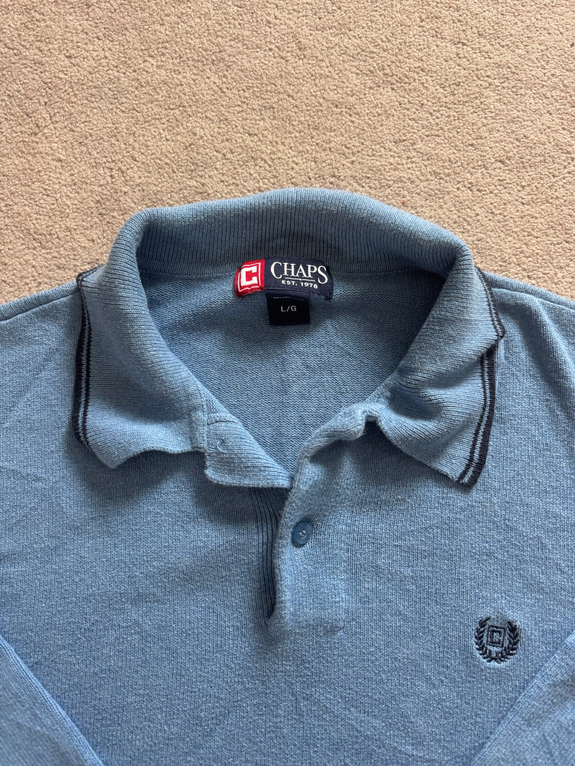 Large Chaps Blue Knitted Polo Shirt