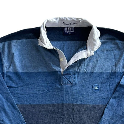 XXL Serge Blanco Blue Striped Rugby Shirt