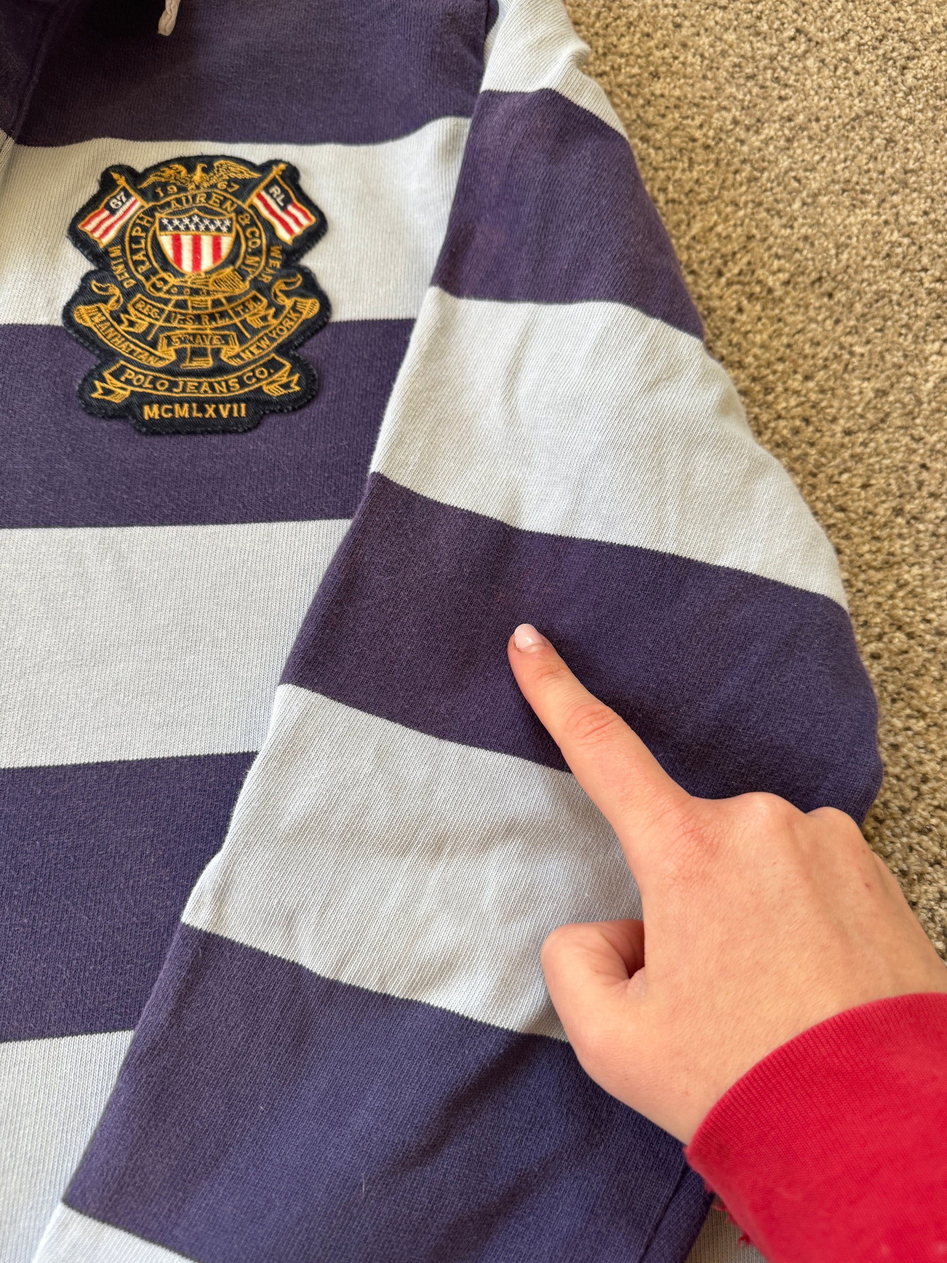 Large Ralph Lauren Navy and Blue Rugby Shirt