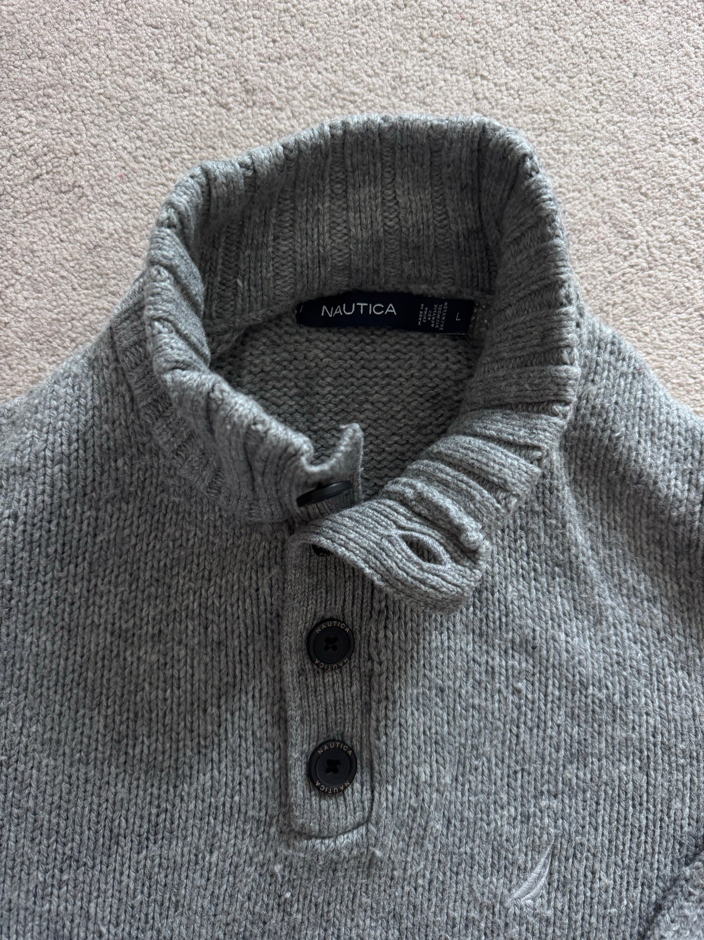 Large Nautica Grey Knitted 1/4 Button Jumper