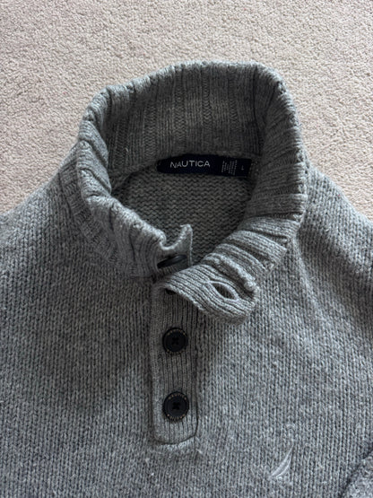 Large Nautica Grey Knitted 1/4 Button Jumper