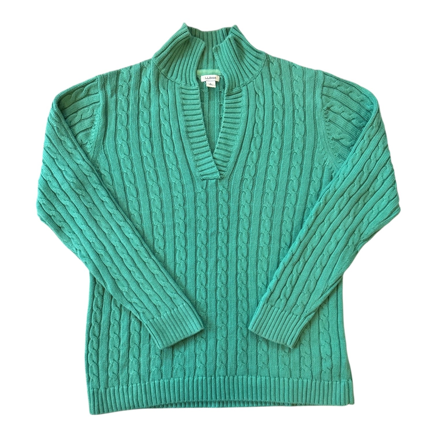 Woman's Large L.L.Bean Green Knitted Cable Knit Jumper
