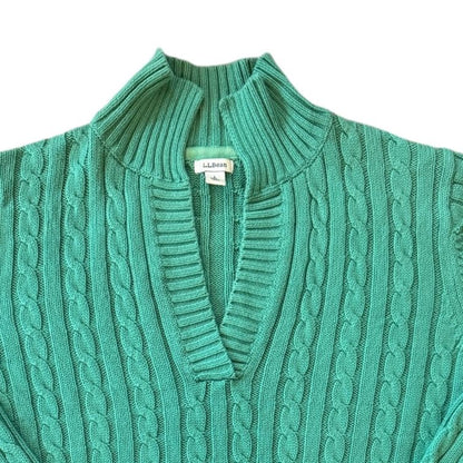Woman's Large L.L.Bean Green Knitted Cable Knit Jumper