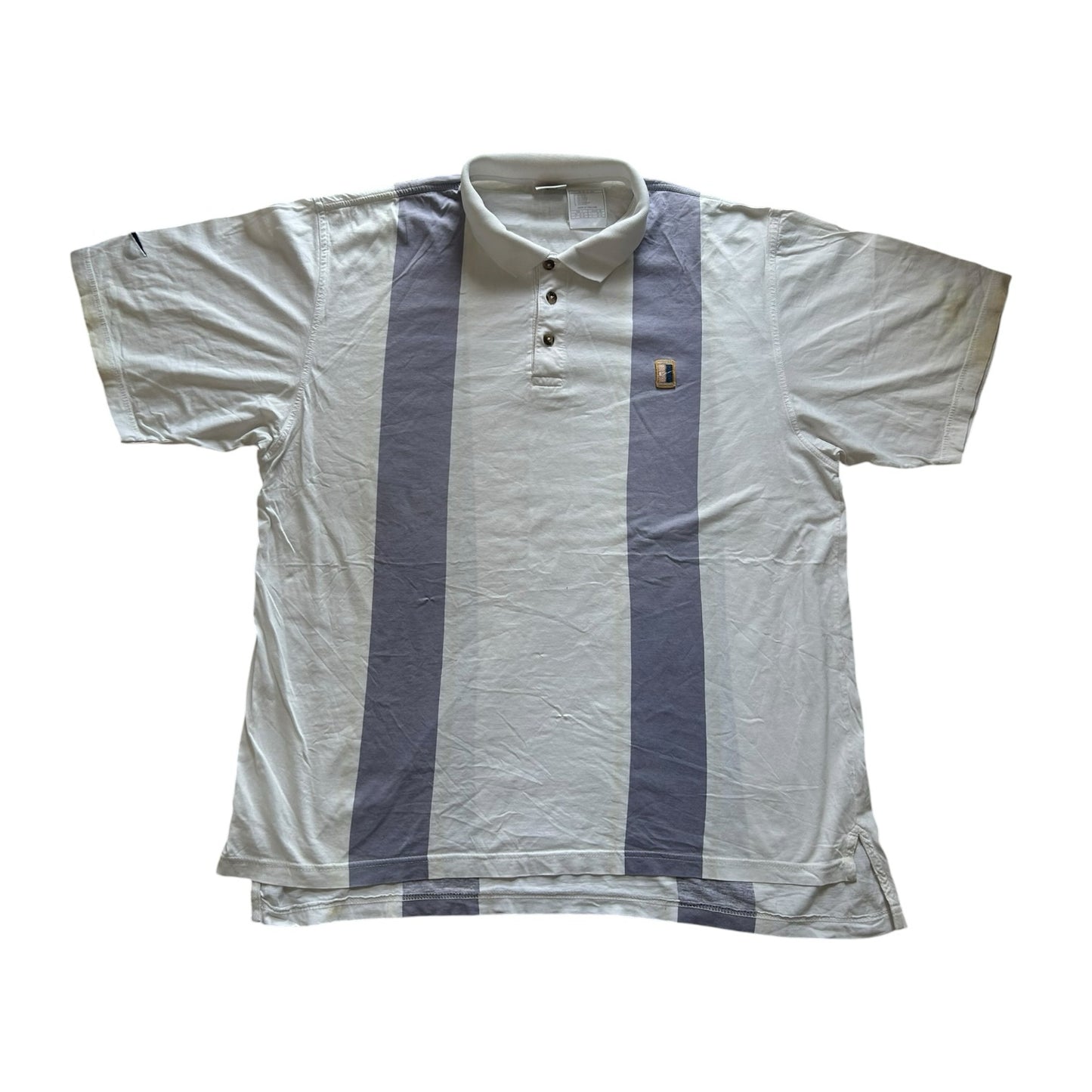 Large Nike Court White and Purple Striped Polo Shirt