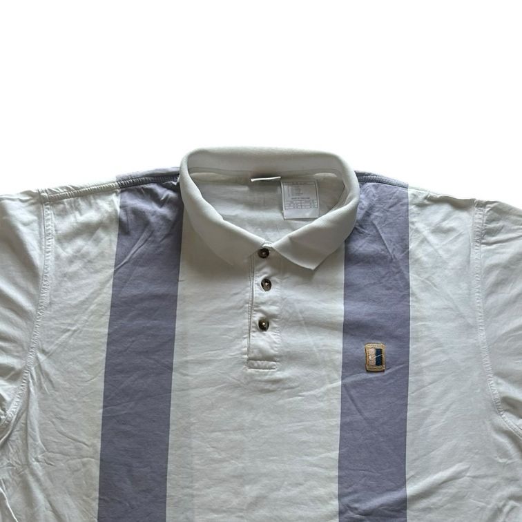 Large Nike Court White and Purple Striped Polo Shirt