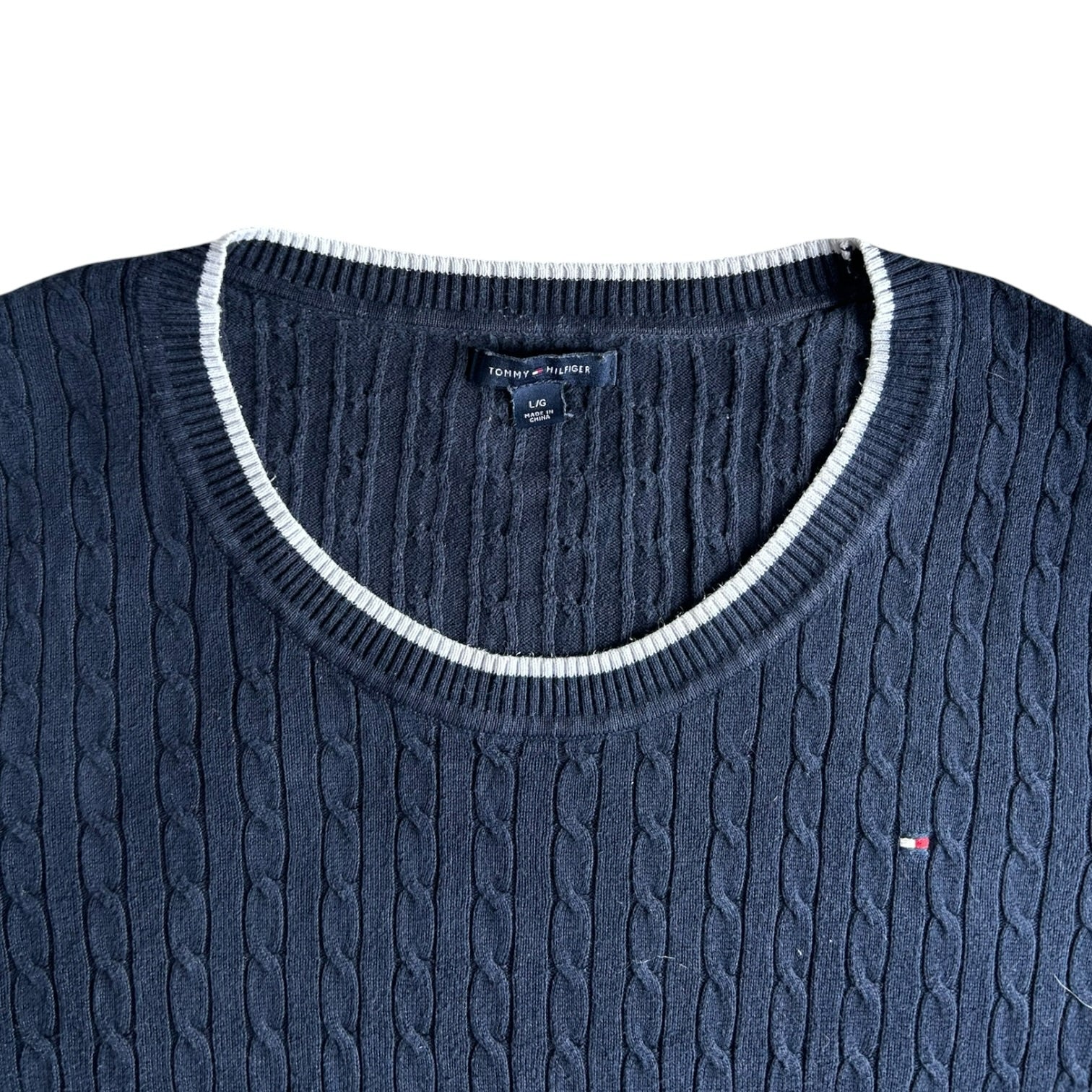 Woman's Large Tommy Hilfiger Navy Thin Cable Knit Jumper