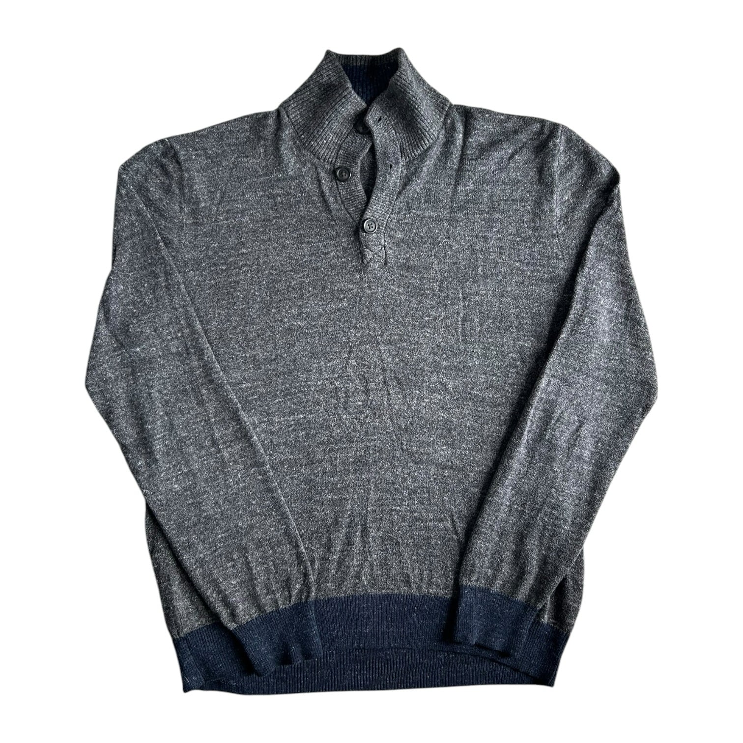 Large Gap Grey and Navy 1/4 Button Jumper