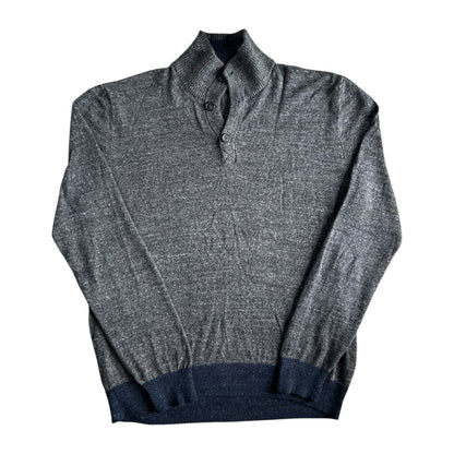 Large Gap Grey and Navy 1/4 Button Jumper