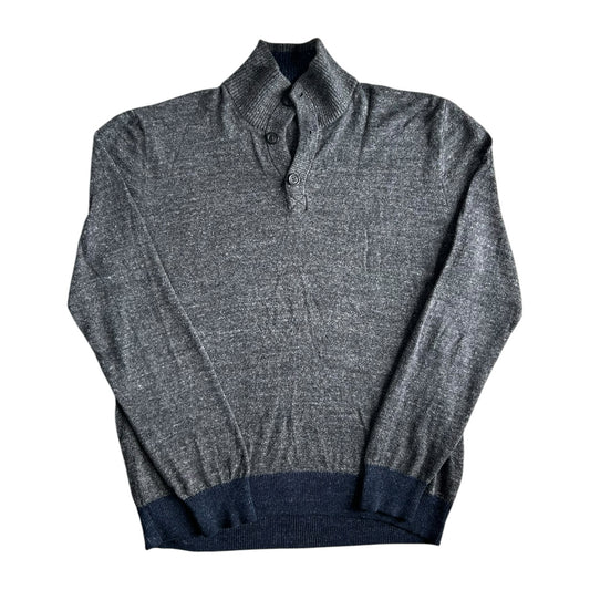 Large Gap Grey and Navy 1/4 Button Jumper