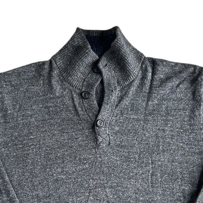 Large Gap Grey and Navy 1/4 Button Jumper