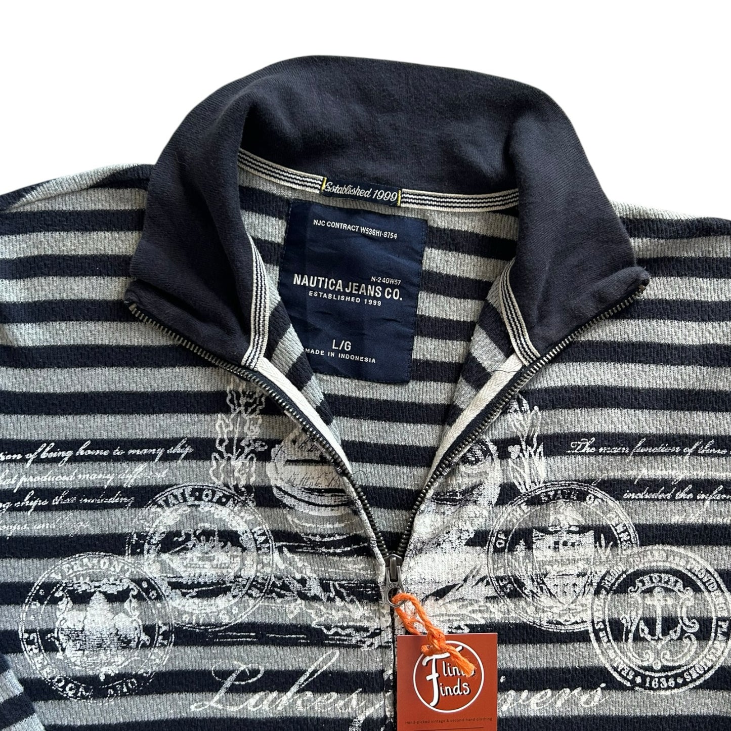 Large Nautica Navy and Grey Full Zip Sweatshirt