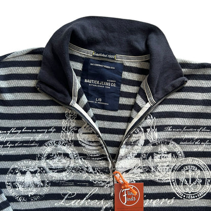Large Nautica Navy and Grey Full Zip Sweatshirt