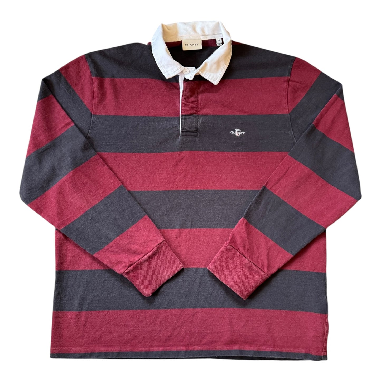 Extra large Gant Burgundy Red and Charcoal Rugby Shirt