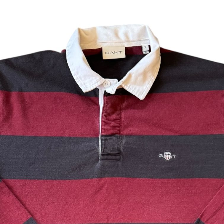 Extra large Gant Burgundy Red and Charcoal Rugby Shirt