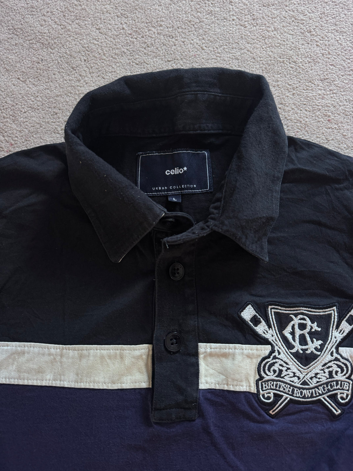Large Celio Navy and Black Rugby Shirt