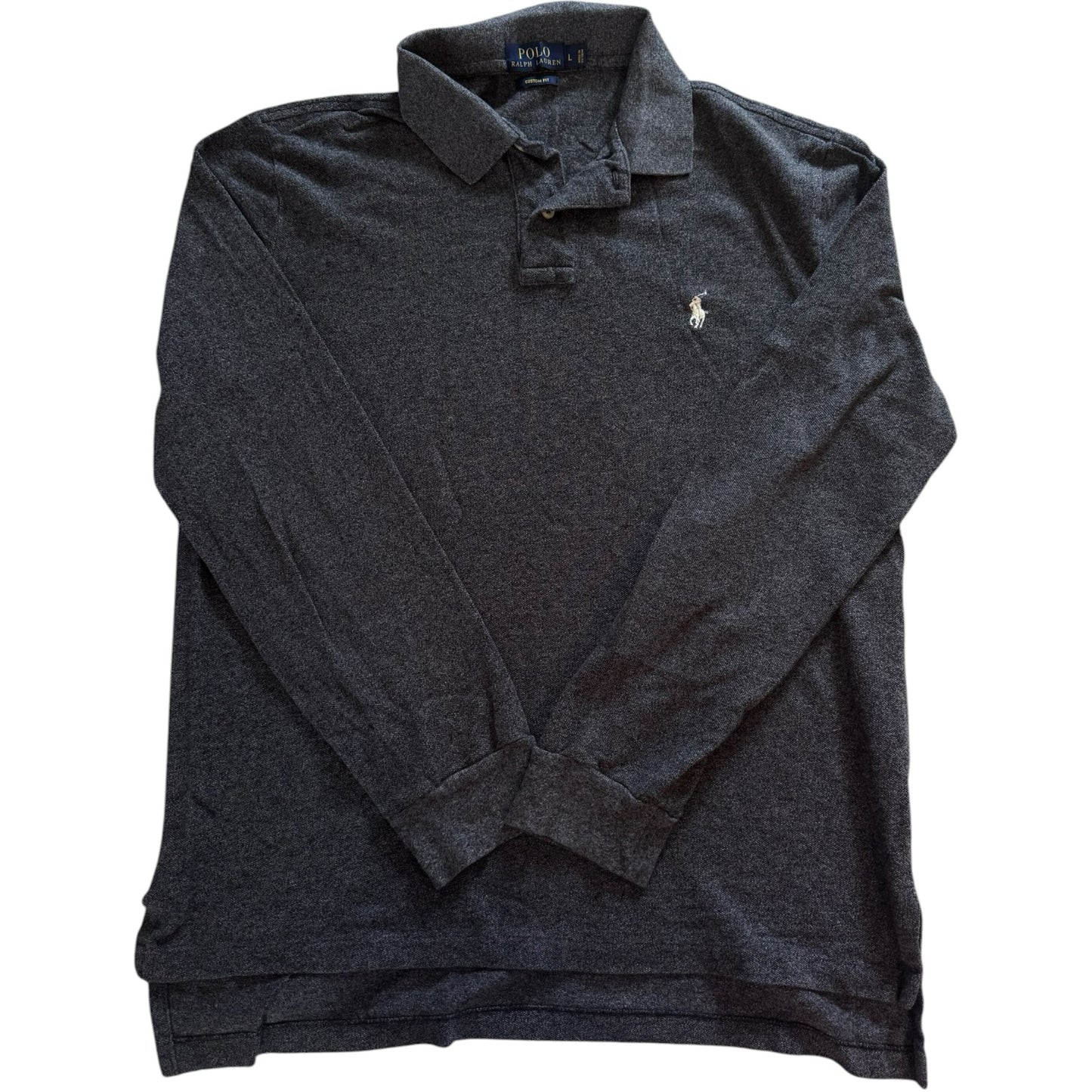 Large Ralph Lauren Grey Long Sleeved Polo Shirt