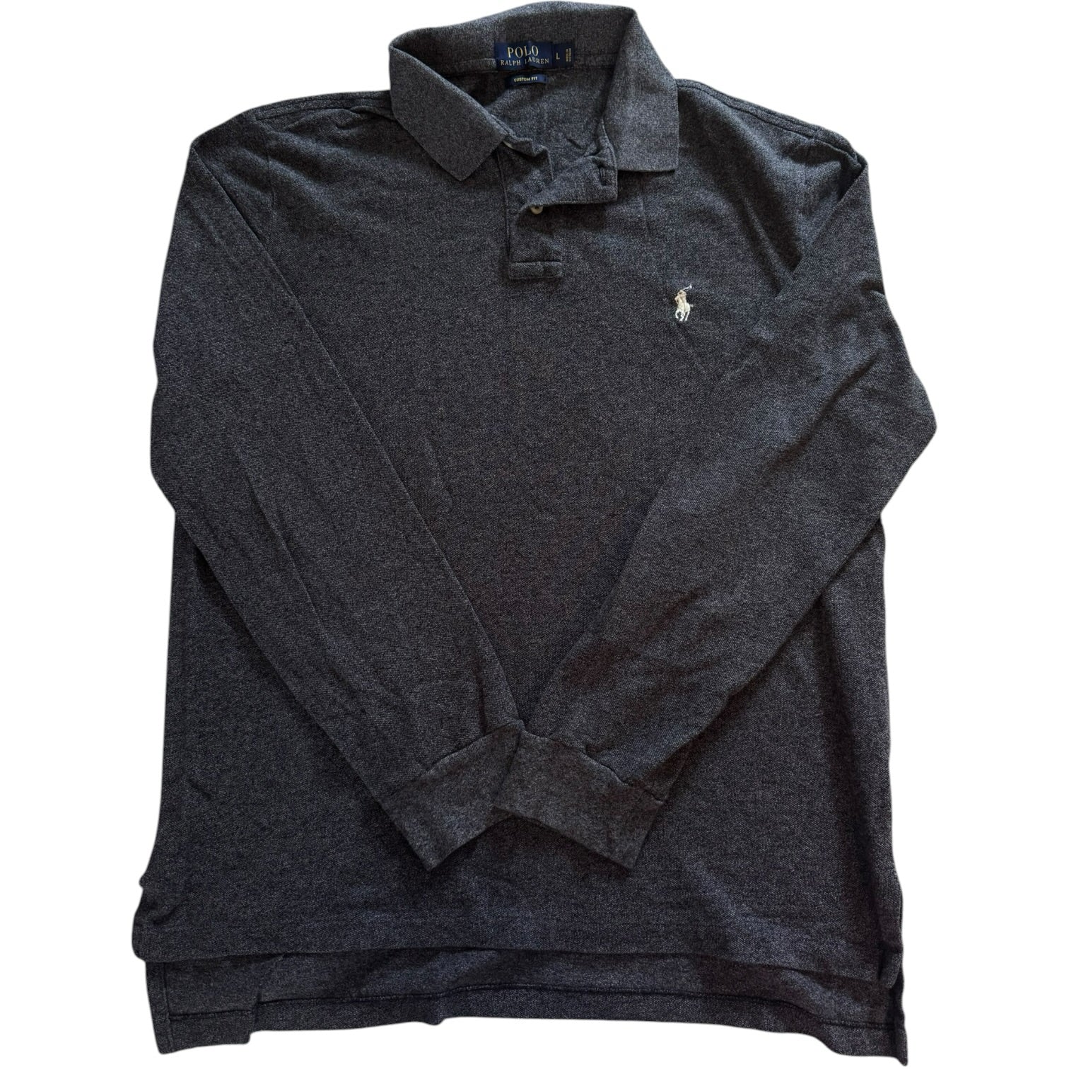 Large Ralph Lauren Grey Long Sleeved Polo Shirt