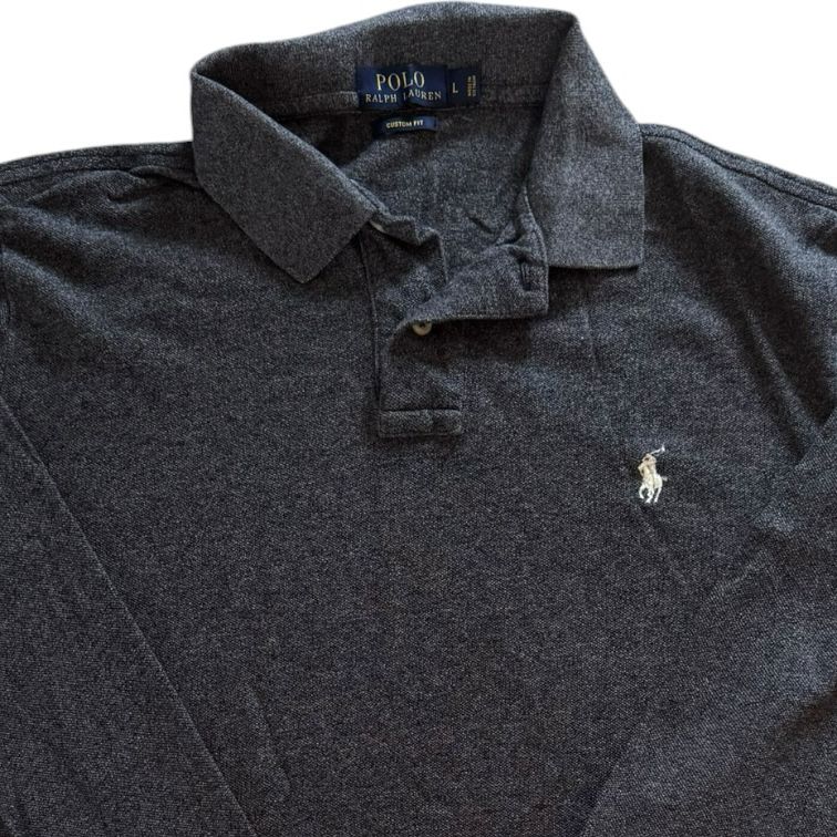 Large Ralph Lauren Grey Long Sleeved Polo Shirt