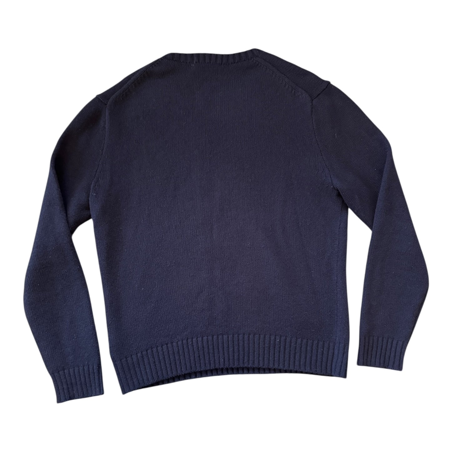 Large Ralph Lauren Navy Tweed Polo Bear Knitted Wool Jumper