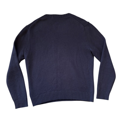 Large Ralph Lauren Navy Tweed Polo Bear Knitted Wool Jumper