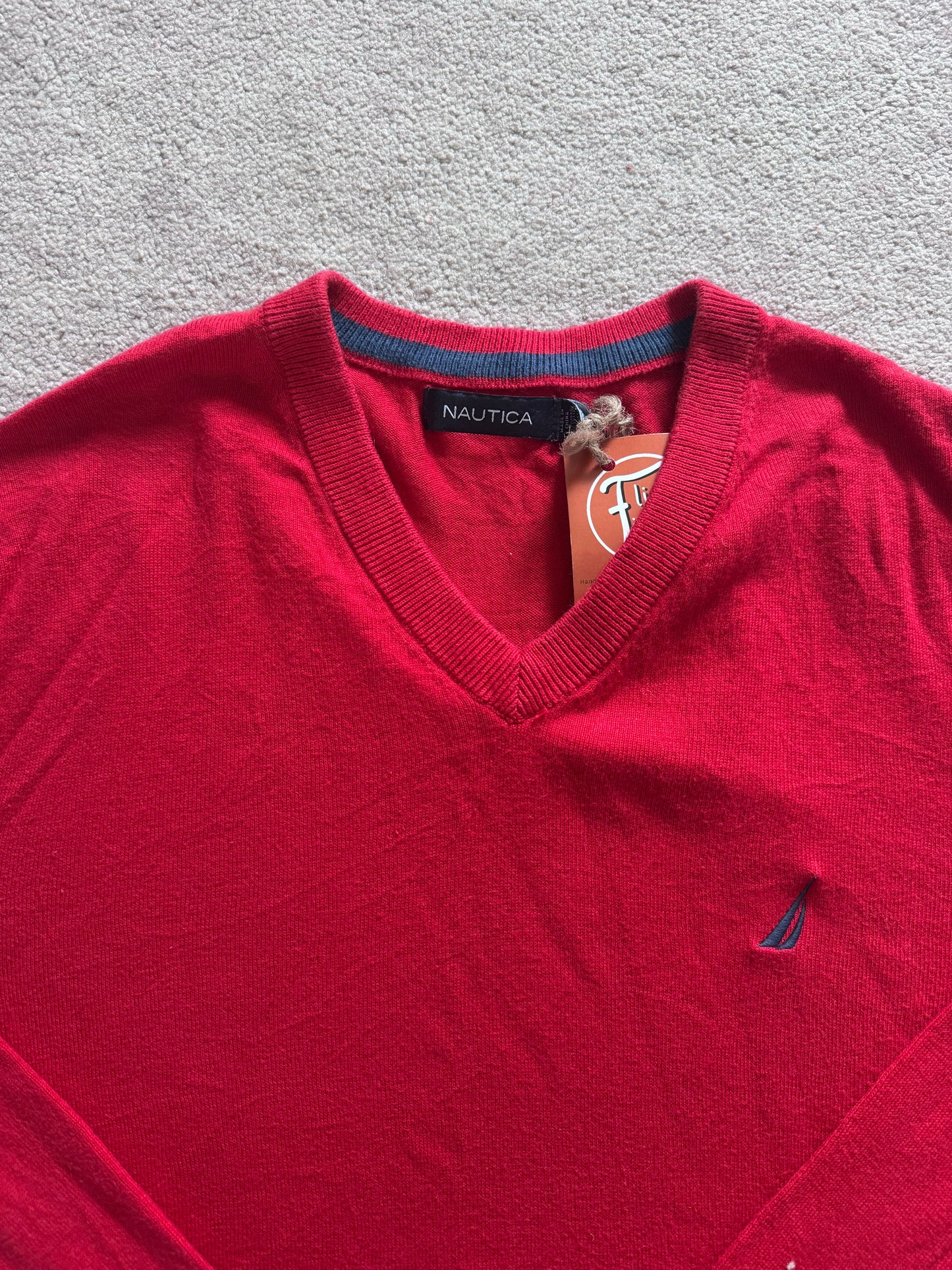 Large Nautica Red V-Neck Jumper