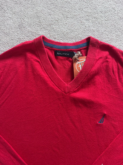 Large Nautica Red V-Neck Jumper