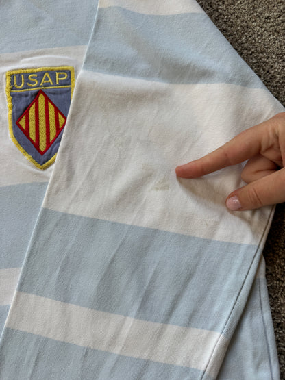 Extra large Cotton Oxford White and Blue USAP Perpignan Rugby Shirt - marked