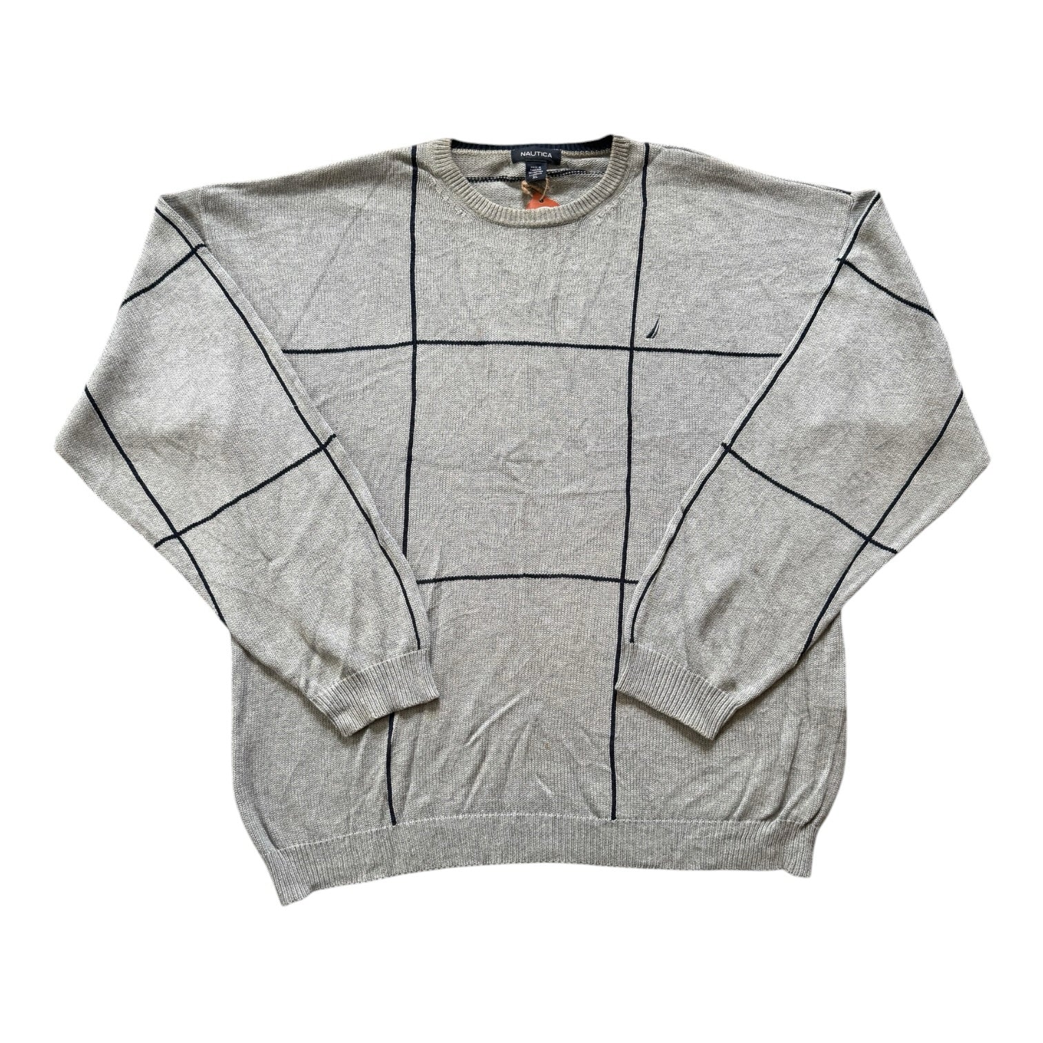 Extra Large Nautica Grey Knitted Grid Pattern Jumper