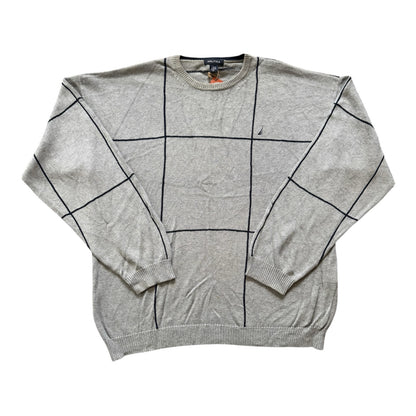 Extra Large Nautica Grey Knitted Grid Pattern Jumper