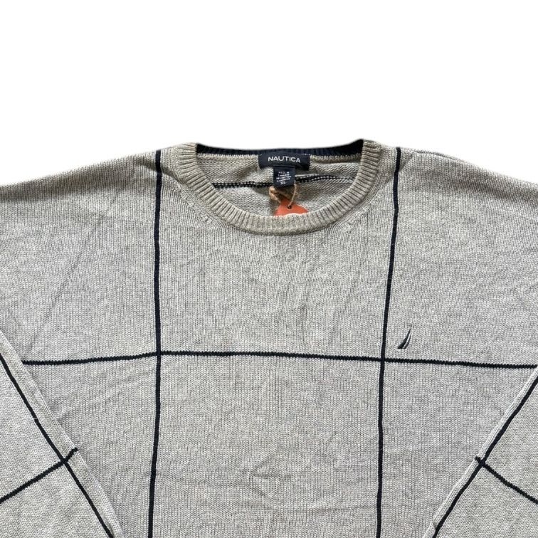 Extra Large Nautica Grey Knitted Grid Pattern Jumper