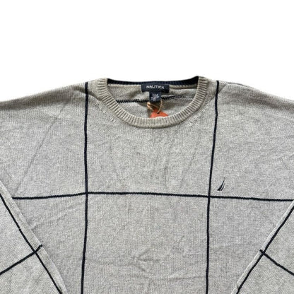 Extra Large Nautica Grey Knitted Grid Pattern Jumper
