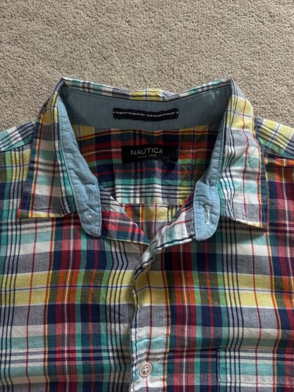 Large Nautica Blue, Yellow and Red Short Sleeved Rugby Shirt